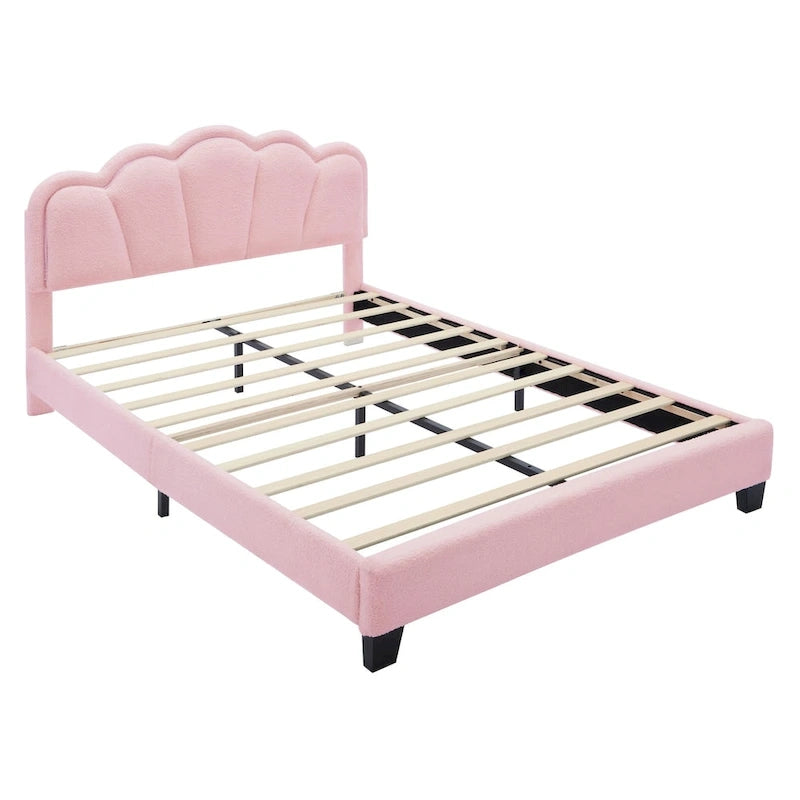 2-Pieces Bedroom Sets Full Size Flower-Shaped Upholstered LED Platform Bed with Storage Ottoman-Sherpa Fabric