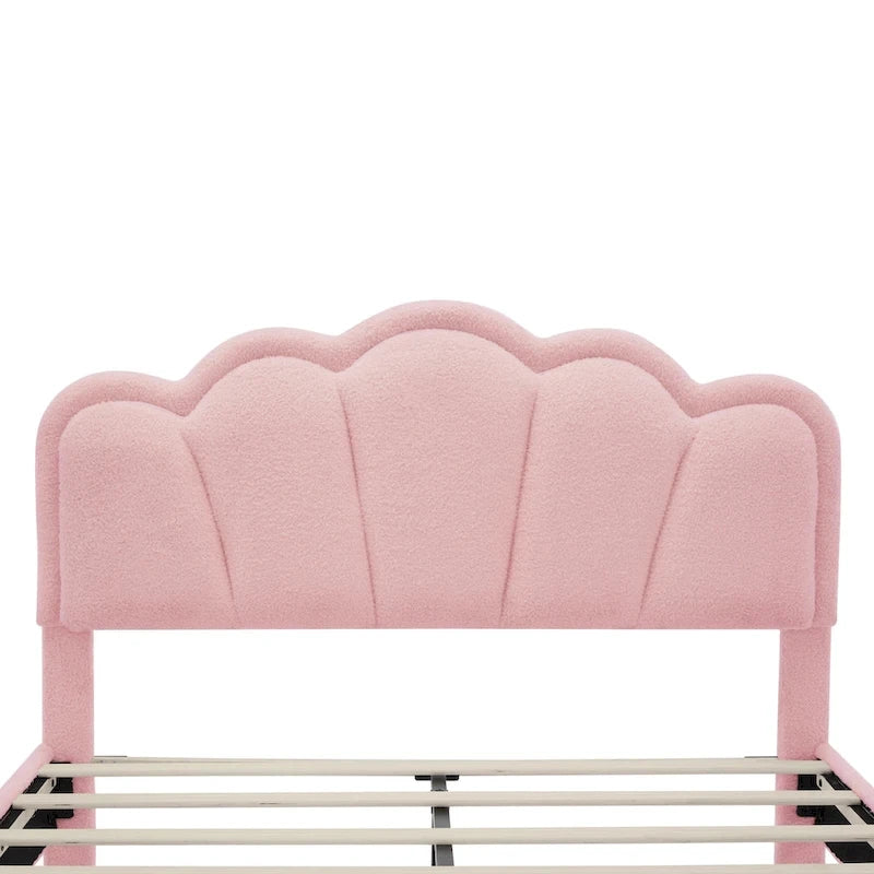 2-Pieces Bedroom Sets Full Size Flower-Shaped Upholstered LED Platform Bed with Storage Ottoman-Sherpa Fabric