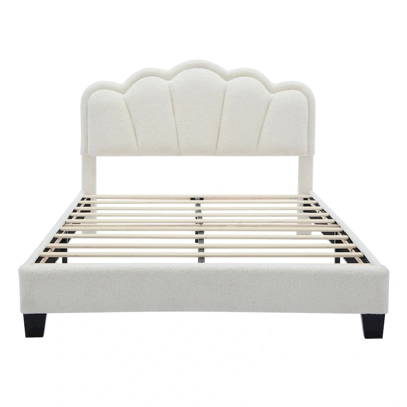 2-Pieces Bedroom Sets Full Size Flower-Shaped Upholstered LED Platform Bed with Storage Ottoman-Sherpa Fabric