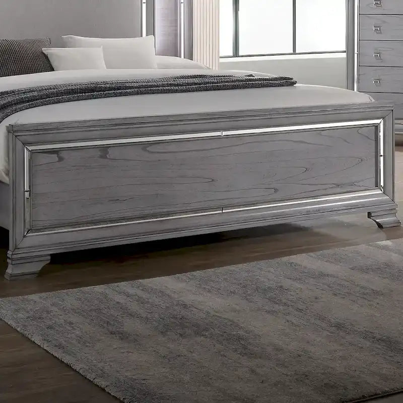 Furniture of America Taia Contemporary Grey 3-Piece Panel Bed, Nightstand and Dresser Set with LED