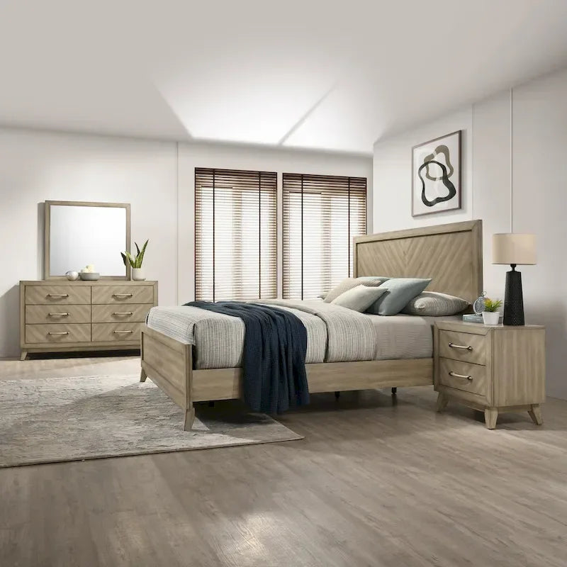 Roundhill Furniture Arena Contemporary Wood Bedroom Set: Panel Bed, Dresser, Mirror, 2 Nightstands, Chest in Antique Gray