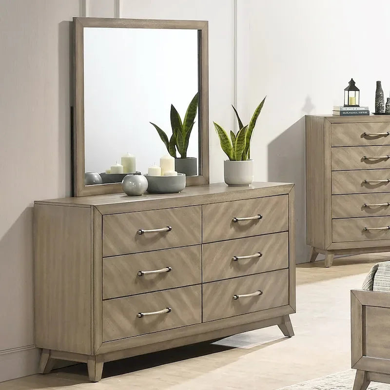 Roundhill Furniture Arena Contemporary Wood Bedroom Set: Panel Bed, Dresser, Mirror, 2 Nightstands, Chest in Antique Gray