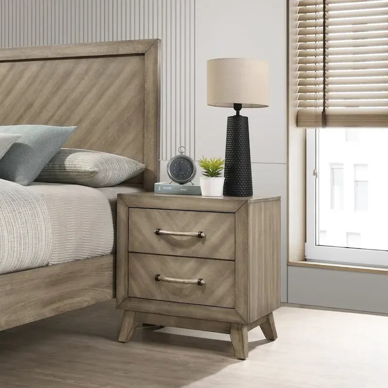 Roundhill Furniture Arena Contemporary Wood Bedroom Set: Panel Bed, Dresser, Mirror, 2 Nightstands, Chest in Antique Gray