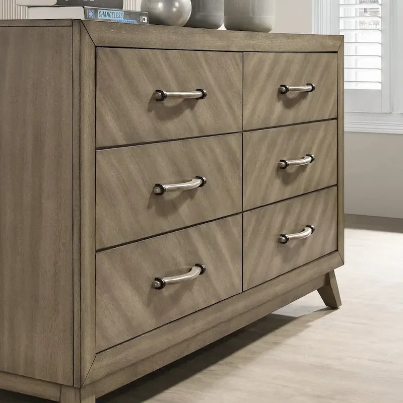 Roundhill Furniture Arena Contemporary Wood Bedroom Set: Panel Bed, Dresser, Mirror, 2 Nightstands, Chest in Antique Gray