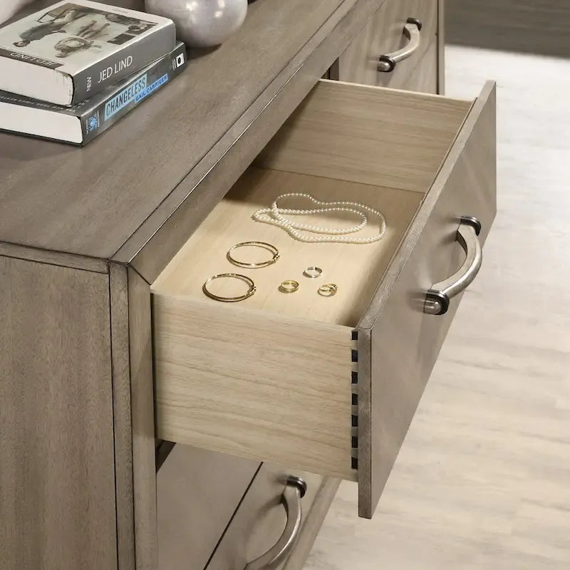 Roundhill Furniture Arena Contemporary Wood Bedroom Set: Panel Bed, Dresser, Mirror, 2 Nightstands, Chest in Antique Gray