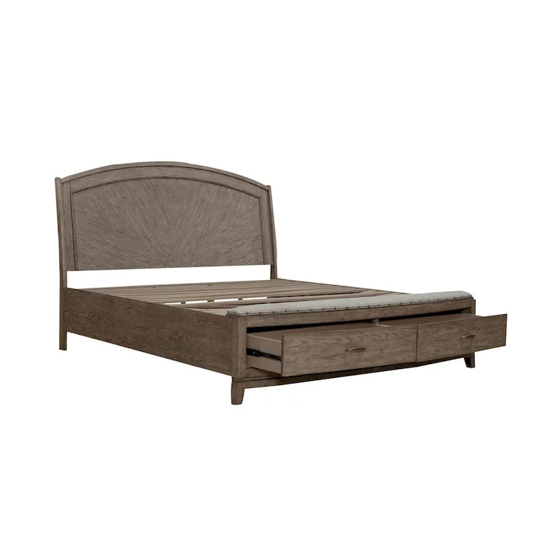 Avalon Burnished Beige Oak King Panel Storage Bed Bedroom Set