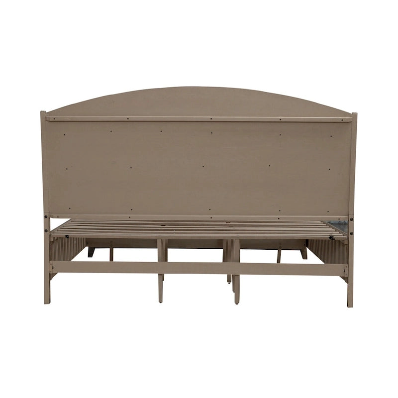 Avalon Burnished Beige Oak Upholstered Storage Bed with Dresser, Mirror, Chest Bedroom Set - King, Queen