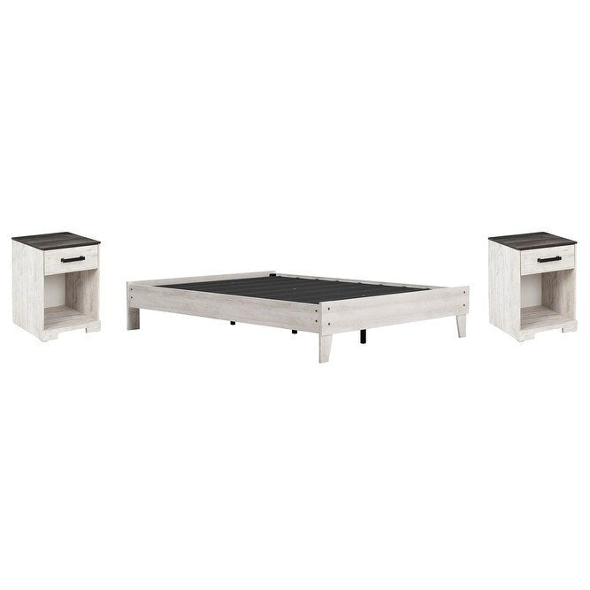 Signature Design by Ashley Shawburn Whitewash Platform Bed with 2 Nightstands