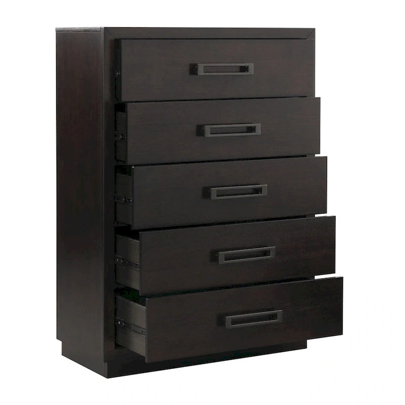 Charcoal Finish 6pc Master Bedroom Set Bed 2x Nightstands Dresser Mirror Chest
