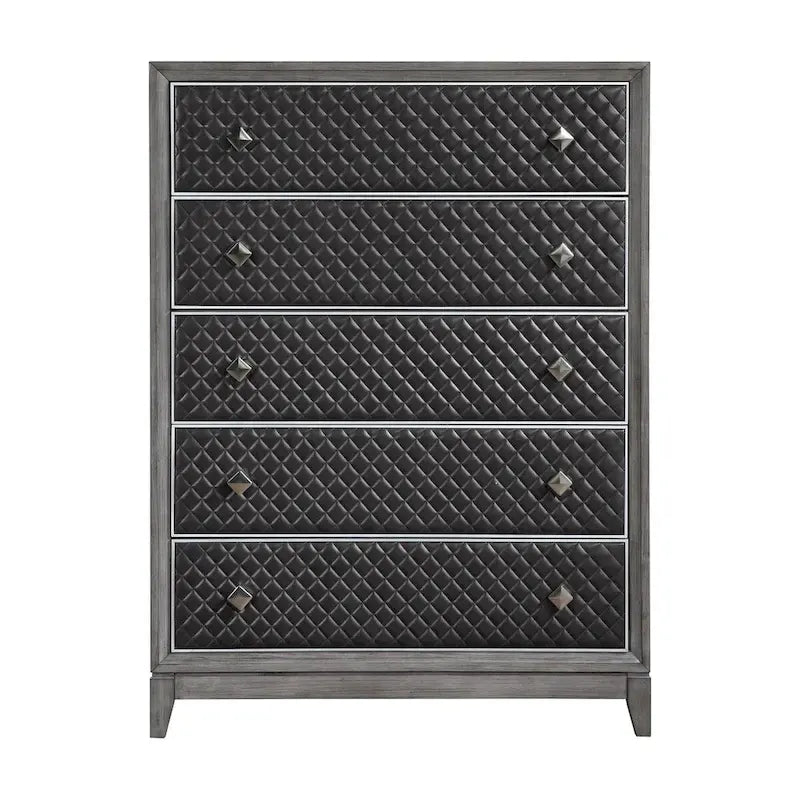 Gray Modern 6pc Bedroom Set Bed Nightstands Dresser Mirror Chest
