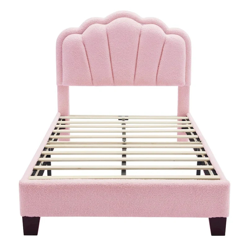 2-Pieces Bedroom Sets Full/Twin Size Flower-Shaped Upholstered LED Platform Bed with Storage Ottoman-Sherpa Fabric