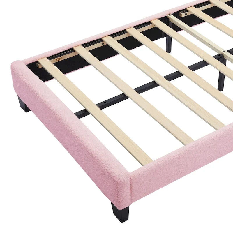 2-Pieces Bedroom Sets Full/Twin Size Flower-Shaped Upholstered LED Platform Bed with Storage Ottoman-Sherpa Fabric