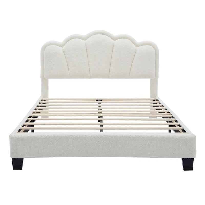 2-Pieces Bedroom Sets Full/Twin Size Flower-Shaped Upholstered LED Platform Bed with Storage Ottoman-Sherpa Fabric