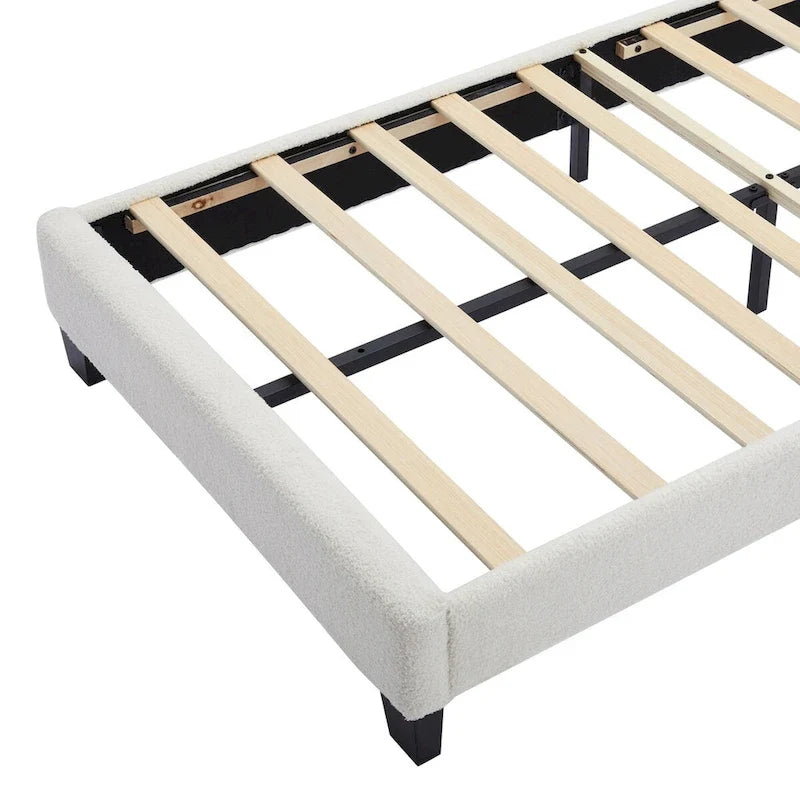 2-Pieces Bedroom Sets Full/Twin Size Flower-Shaped Upholstered LED Platform Bed with Storage Ottoman-Sherpa Fabric