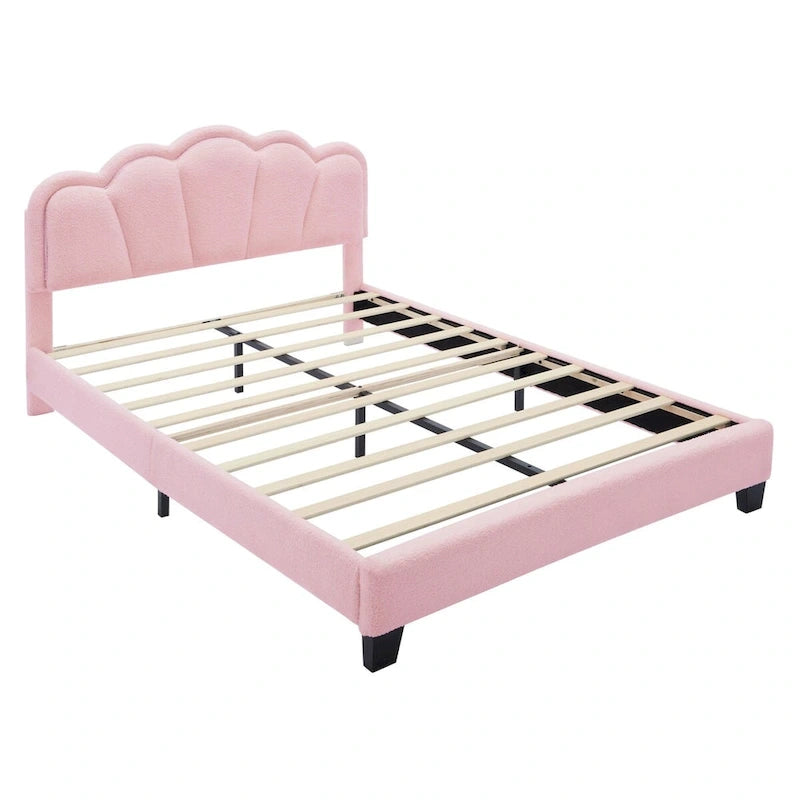 2-Pieces Bedroom Sets Full/Twin Size Flower-Shaped Upholstered LED Platform Bed with Storage Ottoman-Sherpa Fabric