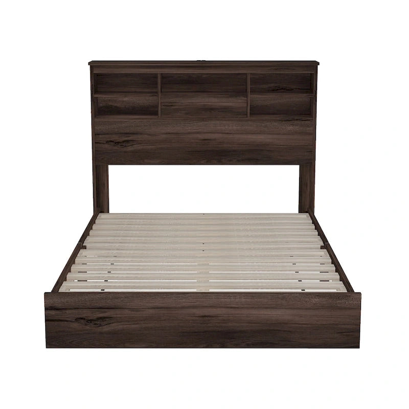4-Pieces Bedroom Sets Queen Size Vintage Wooden Bed Frame with 2 Nightstands and 1 Dresser