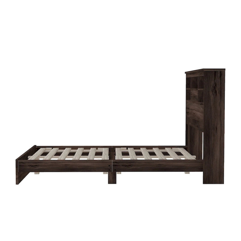 4-Pieces Bedroom Sets Queen Size Vintage Wooden Bed Frame with 2 Nightstands and 1 Dresser