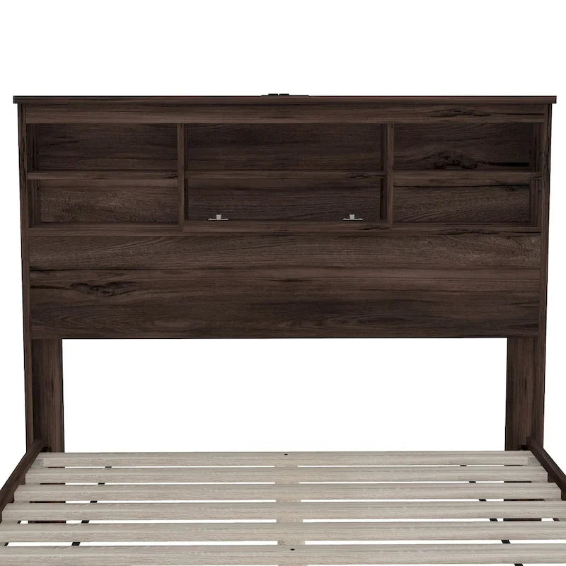 4-Pieces Bedroom Sets Queen Size Vintage Wooden Bed Frame with 2 Nightstands and 1 Dresser