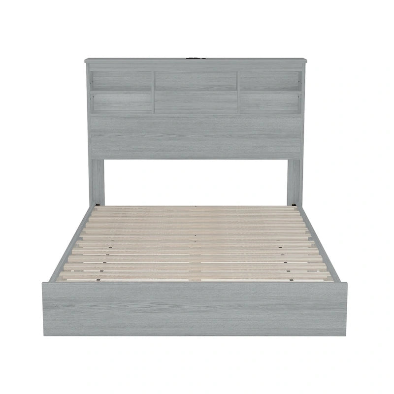 4-Pieces Bedroom Sets Queen Size Vintage Wooden Bed Frame with 2 Nightstands and 1 Dresser