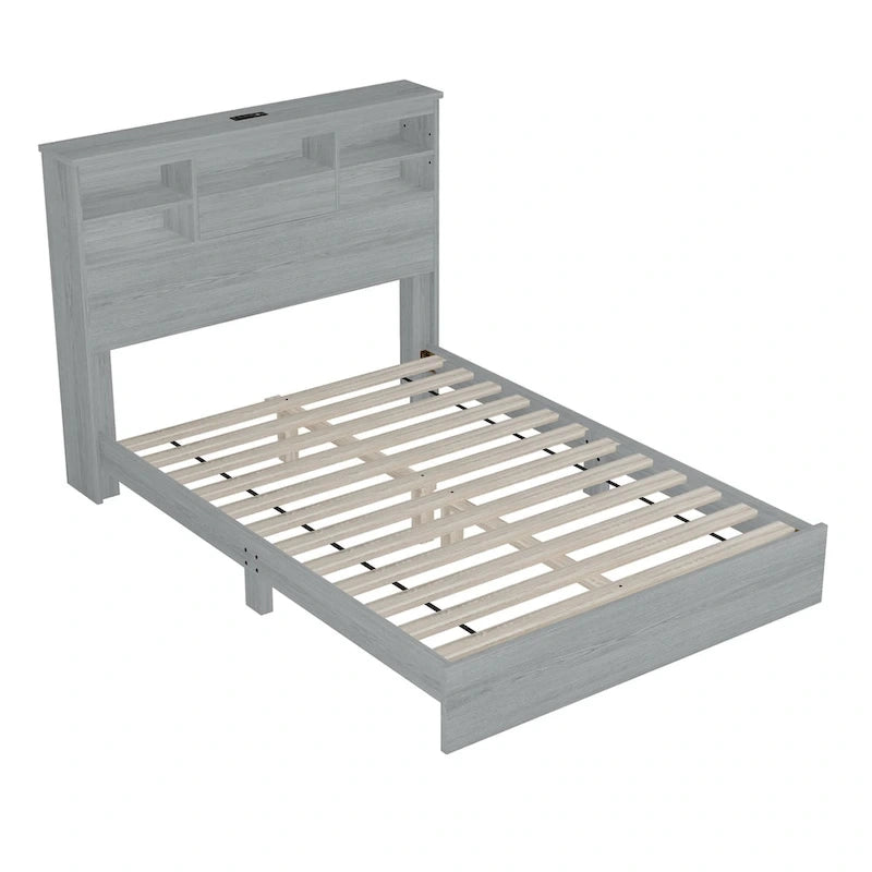 4-Pieces Bedroom Sets Queen Size Vintage Wooden Bed Frame with 2 Nightstands and 1 Dresser