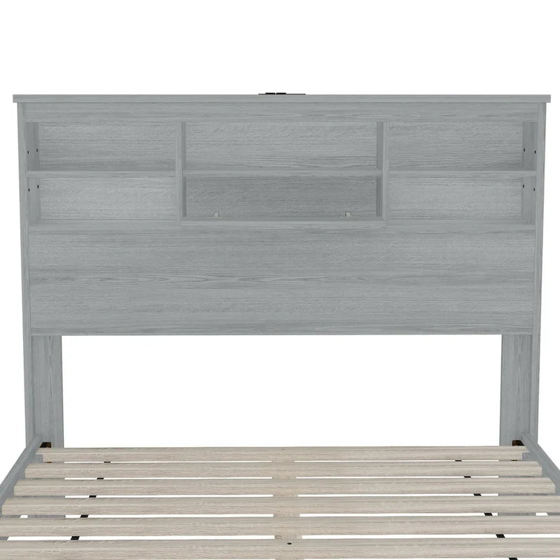 4-Pieces Bedroom Sets Queen Size Vintage Wooden Bed Frame with 2 Nightstands and 1 Dresser
