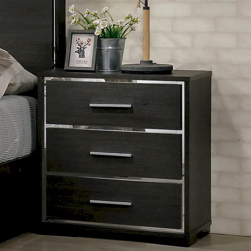 Furniture of America Kastela Contemporary Grey 3-Piece Panel Bed, Nightstand and Dresser Set with LED and USB Ports