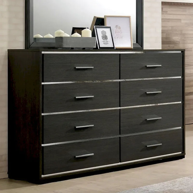 Furniture of America Kastela Contemporary Grey 3-Piece Panel Bed, Nightstand and Dresser Set with LED and USB Ports