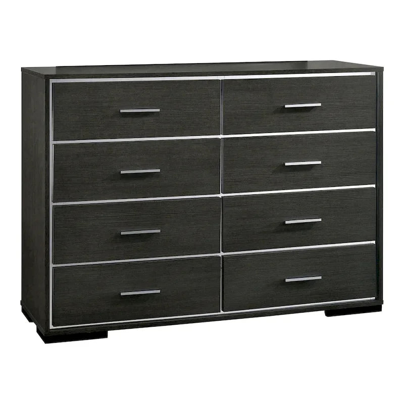 Furniture of America Kastela Contemporary Grey 3-Piece Panel Bed, Nightstand and Dresser Set with LED and USB Ports