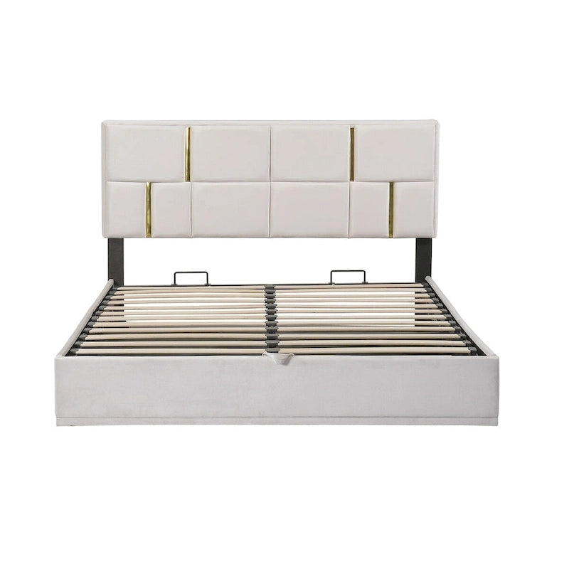 Queen Size Upholstered Platform Bed with Storage Ottoman 2-Pieces Bedroom Sets