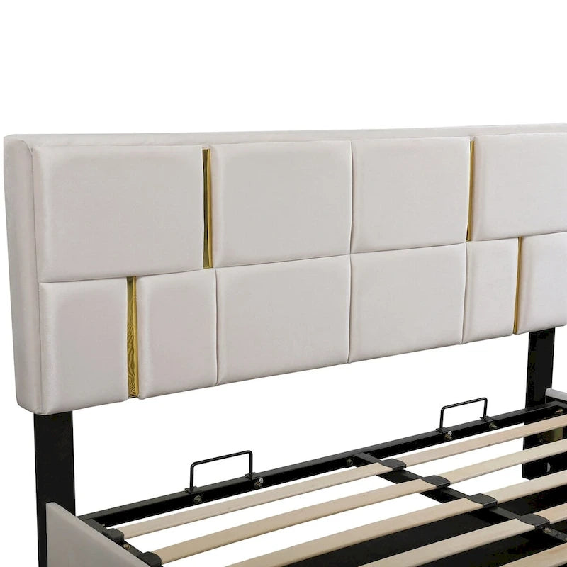 Queen Size Upholstered Platform Bed with Storage Ottoman 2-Pieces Bedroom Sets