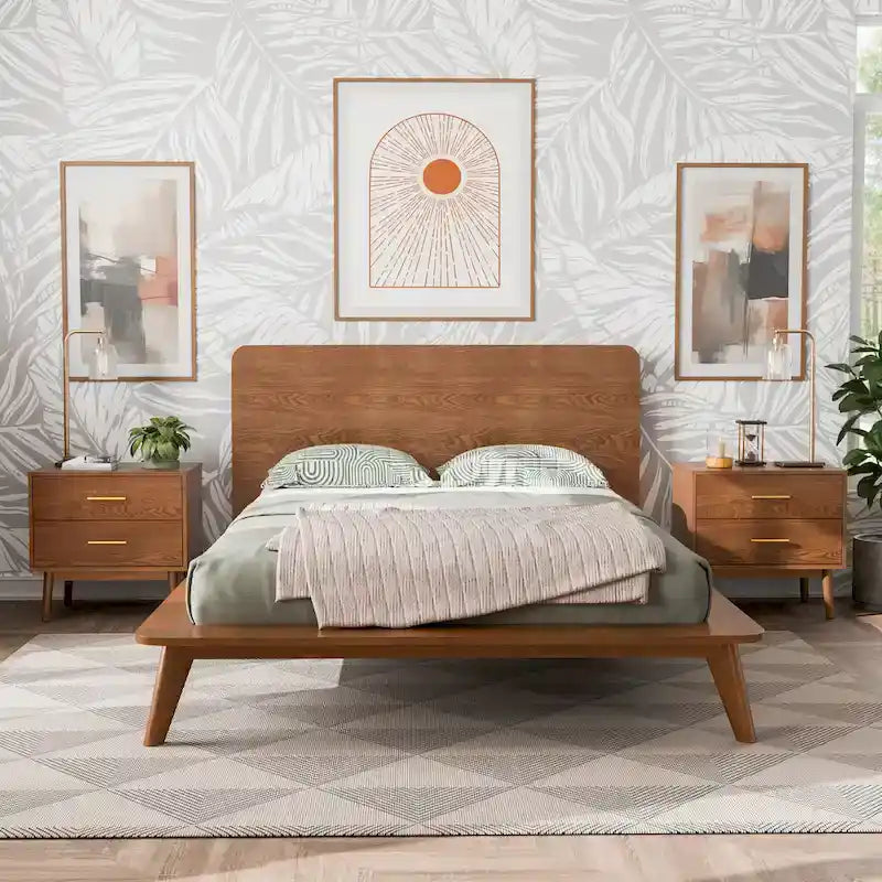 Furniture of America Beau Midcentury 3-Piece Walnut Low Profile Wood Bedroom Set