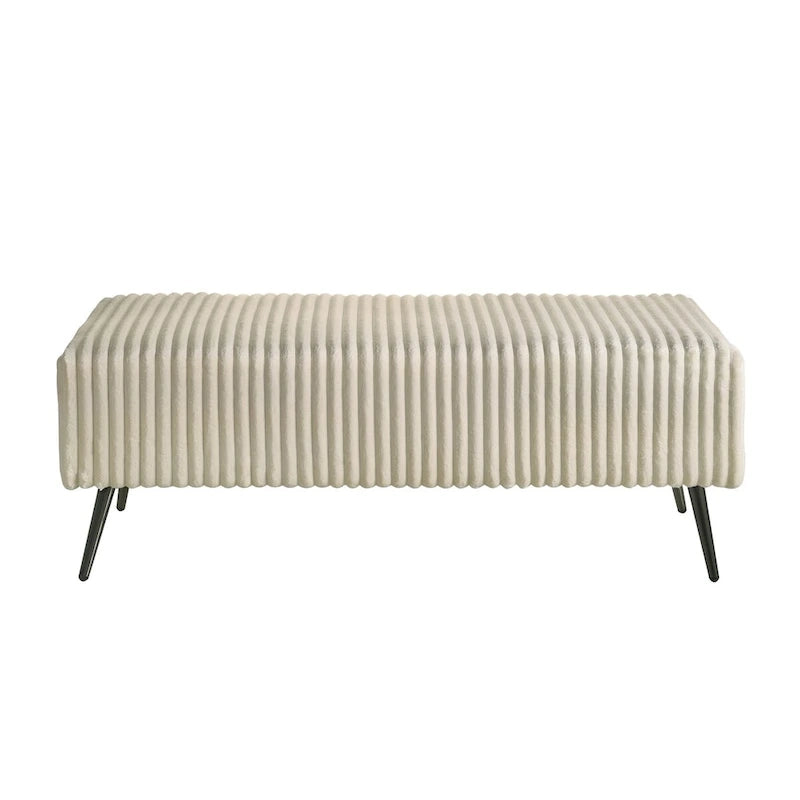 Roundhill Furniture Mavela Wide Wale Corduroy Upholstery Panel Bed with 2 Nightstands and Bench, Cream