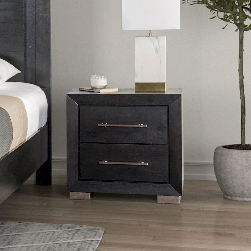 Furniture of America Alaric Modern Black Solid Wood 3-Piece Bed and 2 Nightstand Bedroom Set With LED Headboard