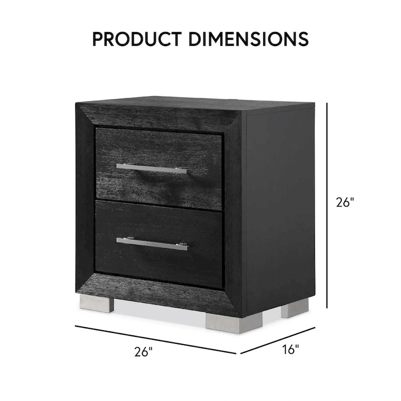 Furniture of America Alaric Modern Black Solid Wood 3-Piece Bed and 2 Nightstand Bedroom Set With LED Headboard