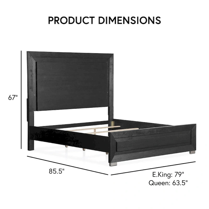 Furniture of America Alaric Modern Black Solid Wood 3-Piece Bed and 2 Nightstand Bedroom Set With LED Headboard
