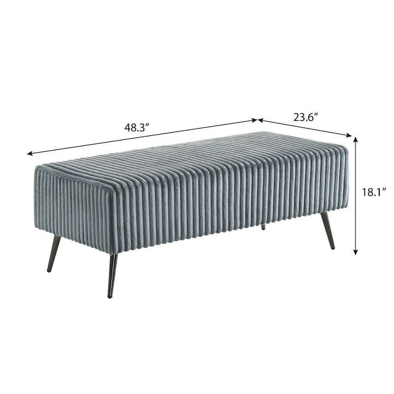 Roundhill Furniture Mavela Wide Wale Corduroy Upholstery Panel Bed with 2 Nightstands and Bench, Blue