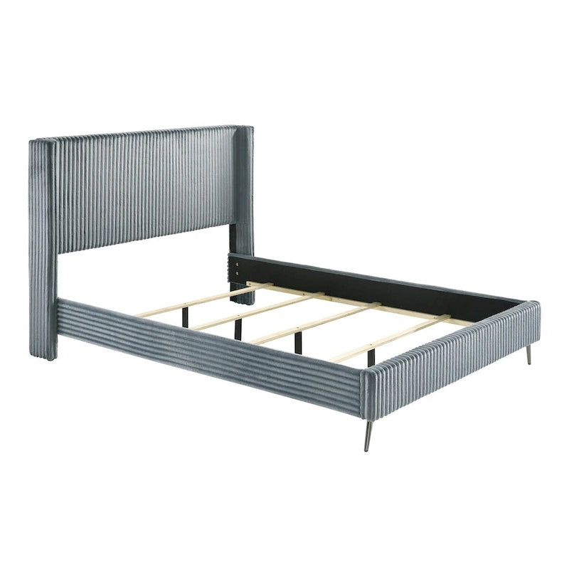Roundhill Furniture Mavela Wide Wale Corduroy Upholstery Bed with 2 Nightstands, Blue
