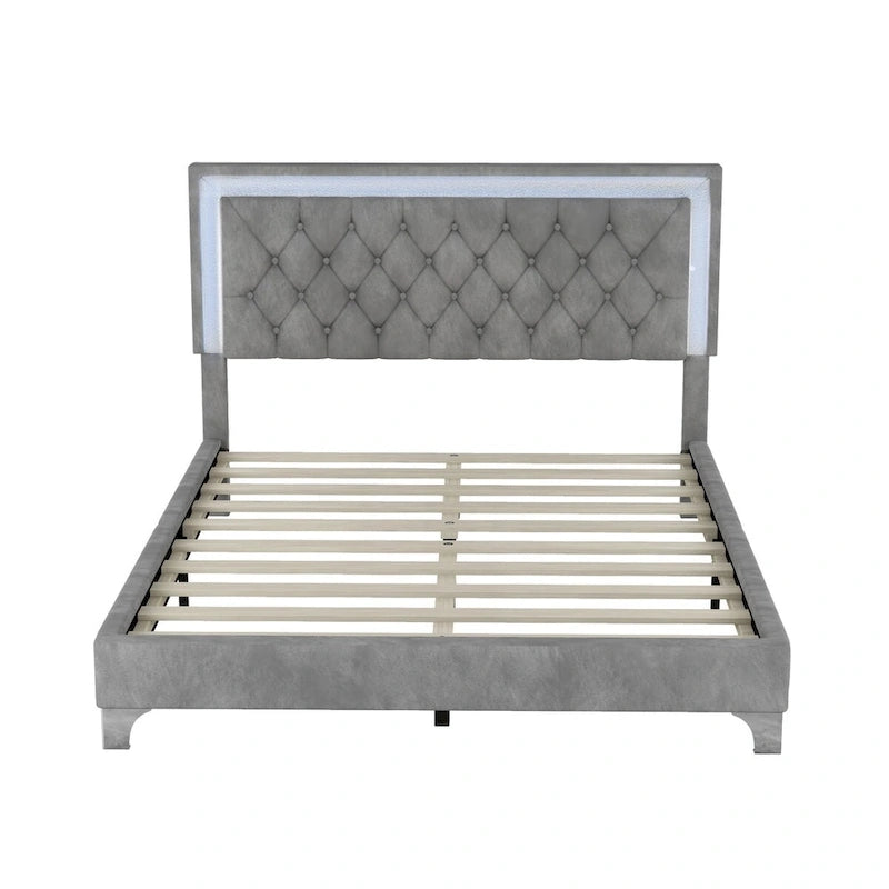 3-Pieces Bedroom Sets with Queen Size Upholstered Platform Bed and Two Nightstands