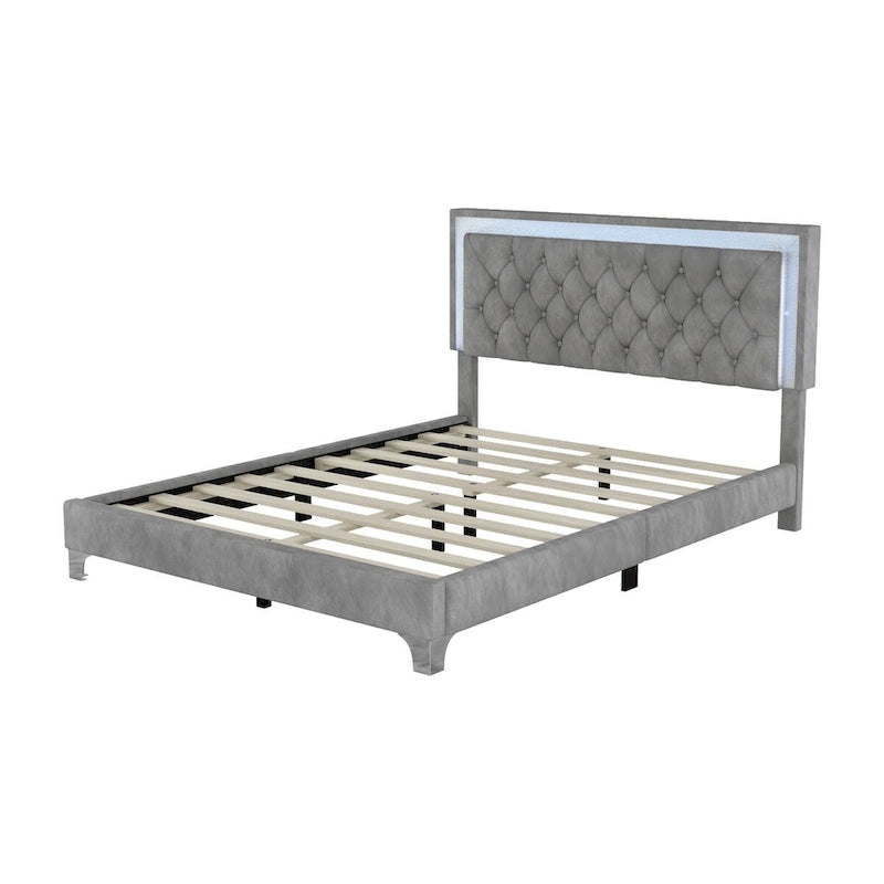 3-Pieces Bedroom Sets with Queen Size Upholstered Platform Bed and Two Nightstands