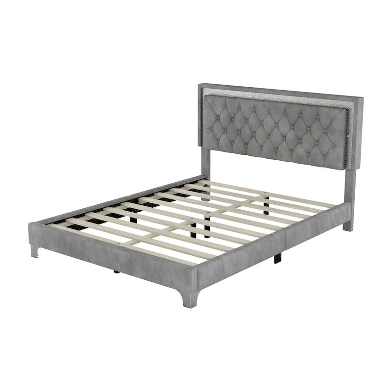 3-Pieces Bedroom Sets with Queen Size Upholstered Platform Bed and Two Nightstands