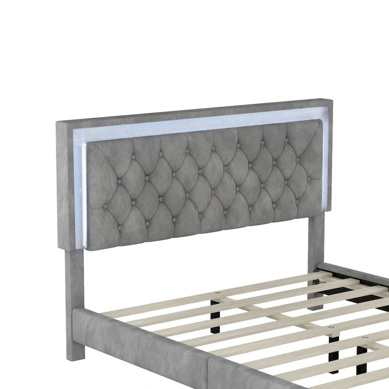 3-Pieces Bedroom Sets with Queen Size Upholstered Platform Bed and Two Nightstands
