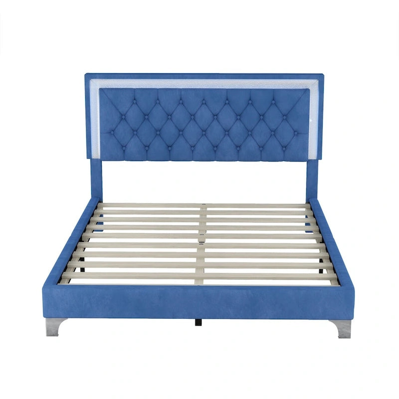 3-Pieces Bedroom Sets with Queen Size Upholstered Platform Bed and Two Nightstands