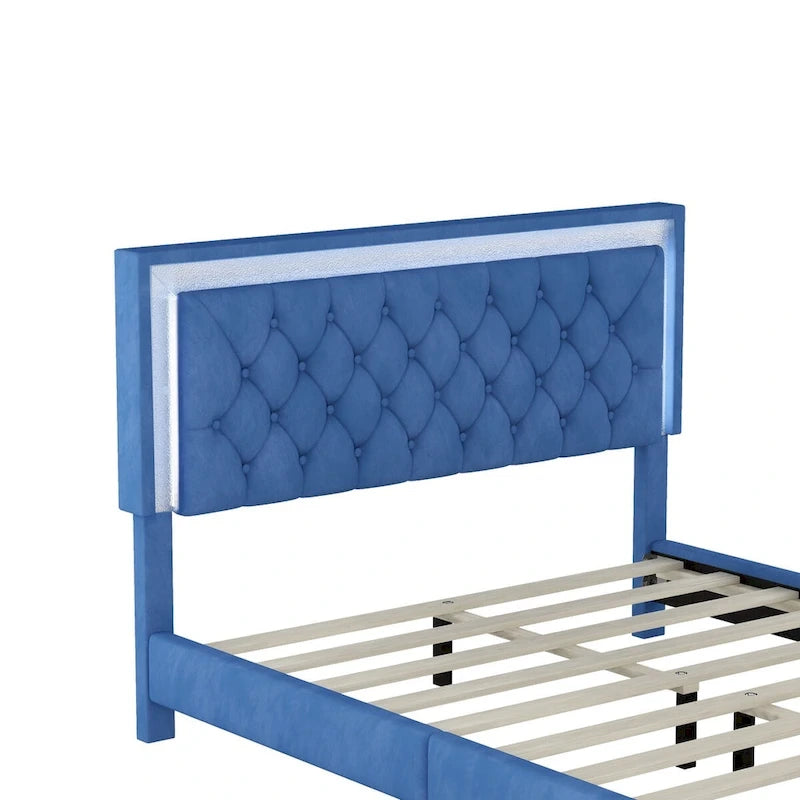3-Pieces Bedroom Sets with Queen Size Upholstered Platform Bed and Two Nightstands