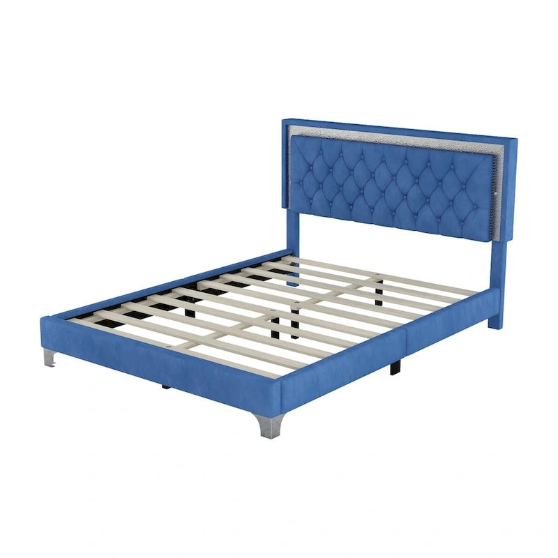 3-Pieces Bedroom Sets with Queen Size Upholstered Platform Bed and Two Nightstands