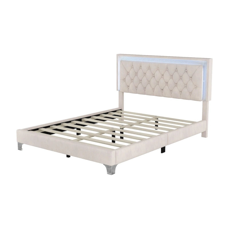 3-Pieces Bedroom Sets with Queen Size Upholstered Platform Bed and Two Nightstands