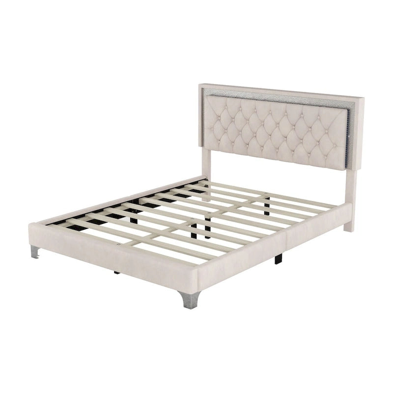 3-Pieces Bedroom Sets with Queen Size Upholstered Platform Bed and Two Nightstands