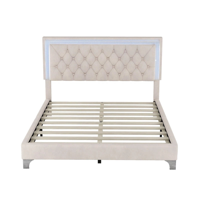3-Pieces Bedroom Sets with Queen Size Upholstered Platform Bed and Two Nightstands
