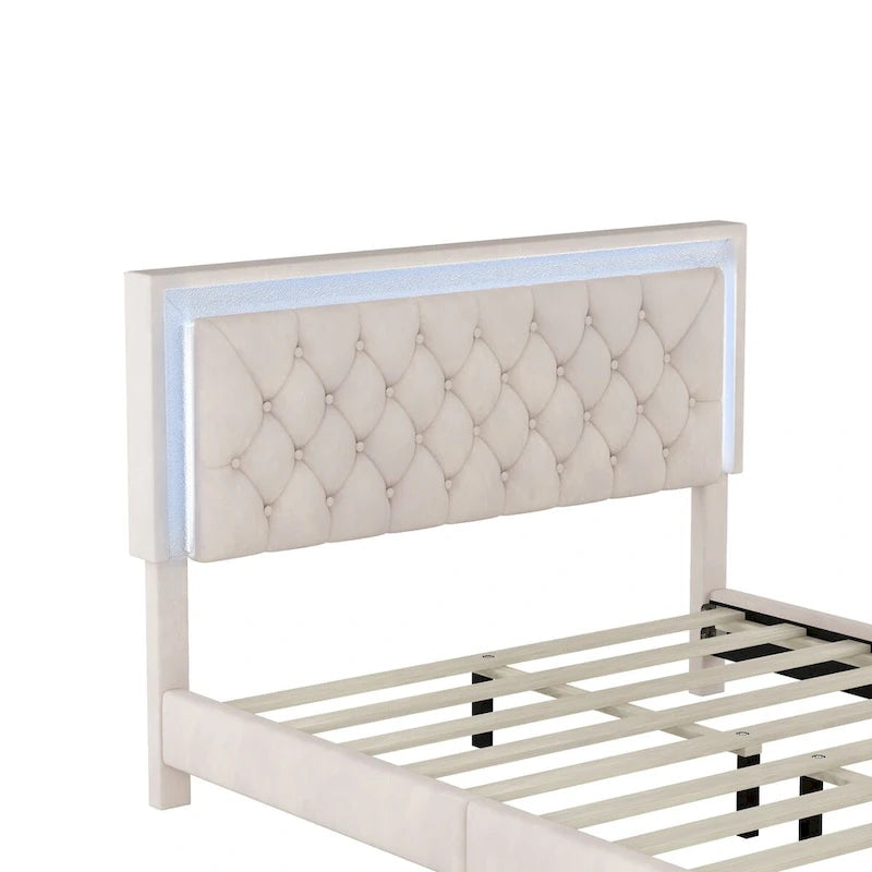3-Pieces Bedroom Sets with Queen Size Upholstered Platform Bed and Two Nightstands