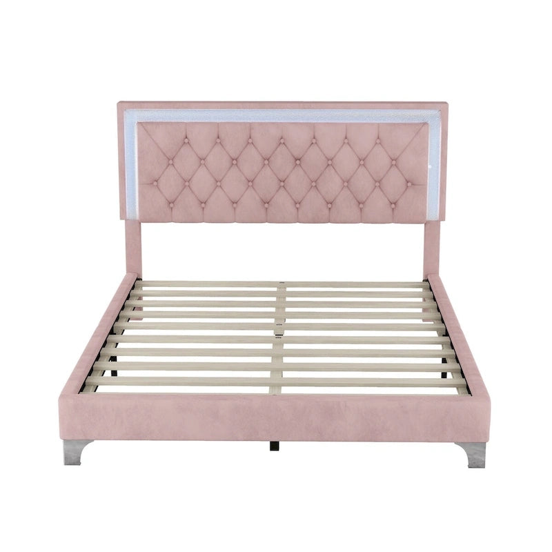 3-Pieces Bedroom Sets with Queen Size Upholstered Platform Bed and Two Nightstands