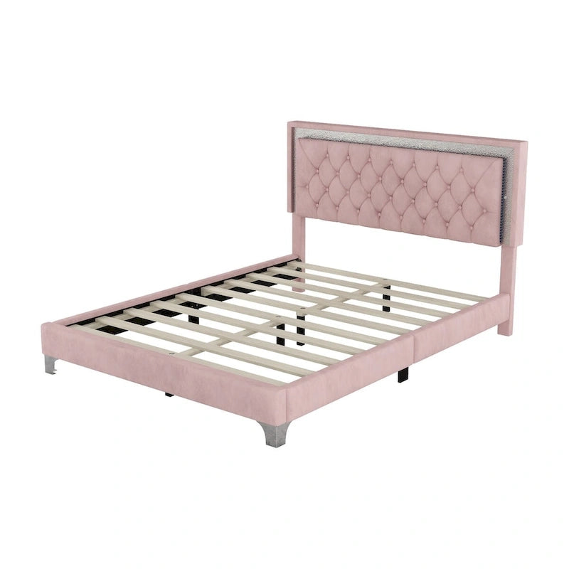 3-Pieces Bedroom Sets with Queen Size Upholstered Platform Bed and Two Nightstands